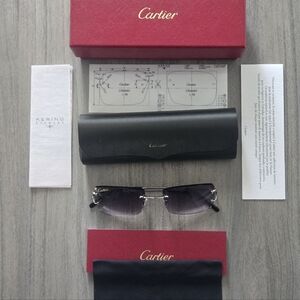 Cartier Men’s Rimless Sunglasses with Black Gradient Lenses and Silver Frame